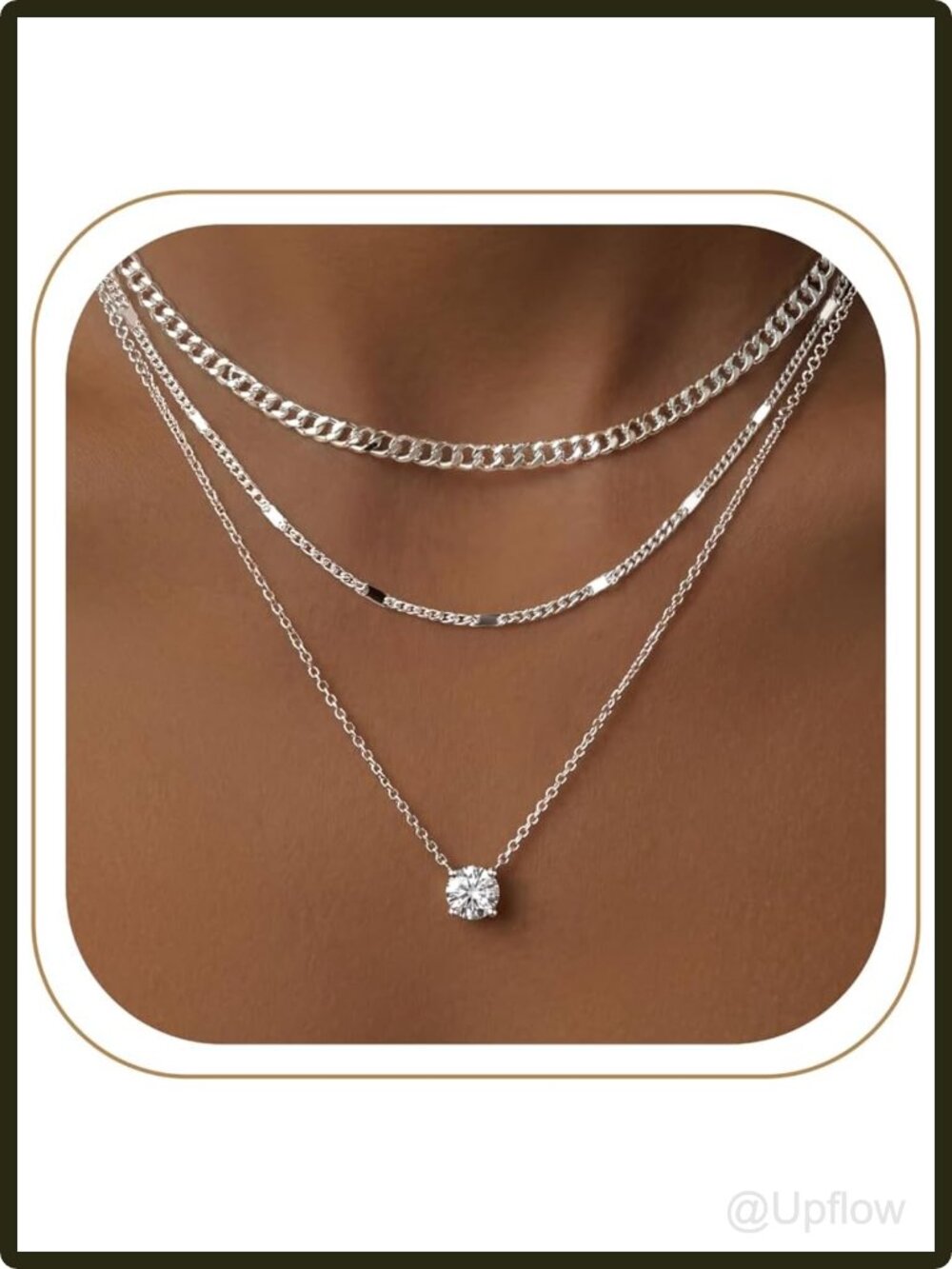Women's 3 Piece Layered Pendant Necklace Set Cubic Zirconia Cuban Choker Gift